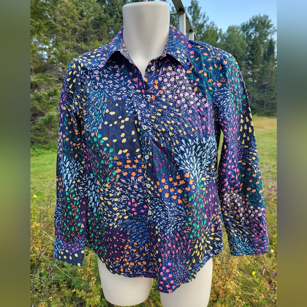 "Floral + Pretty" TALBOTS Multicolor Button Down Shirt